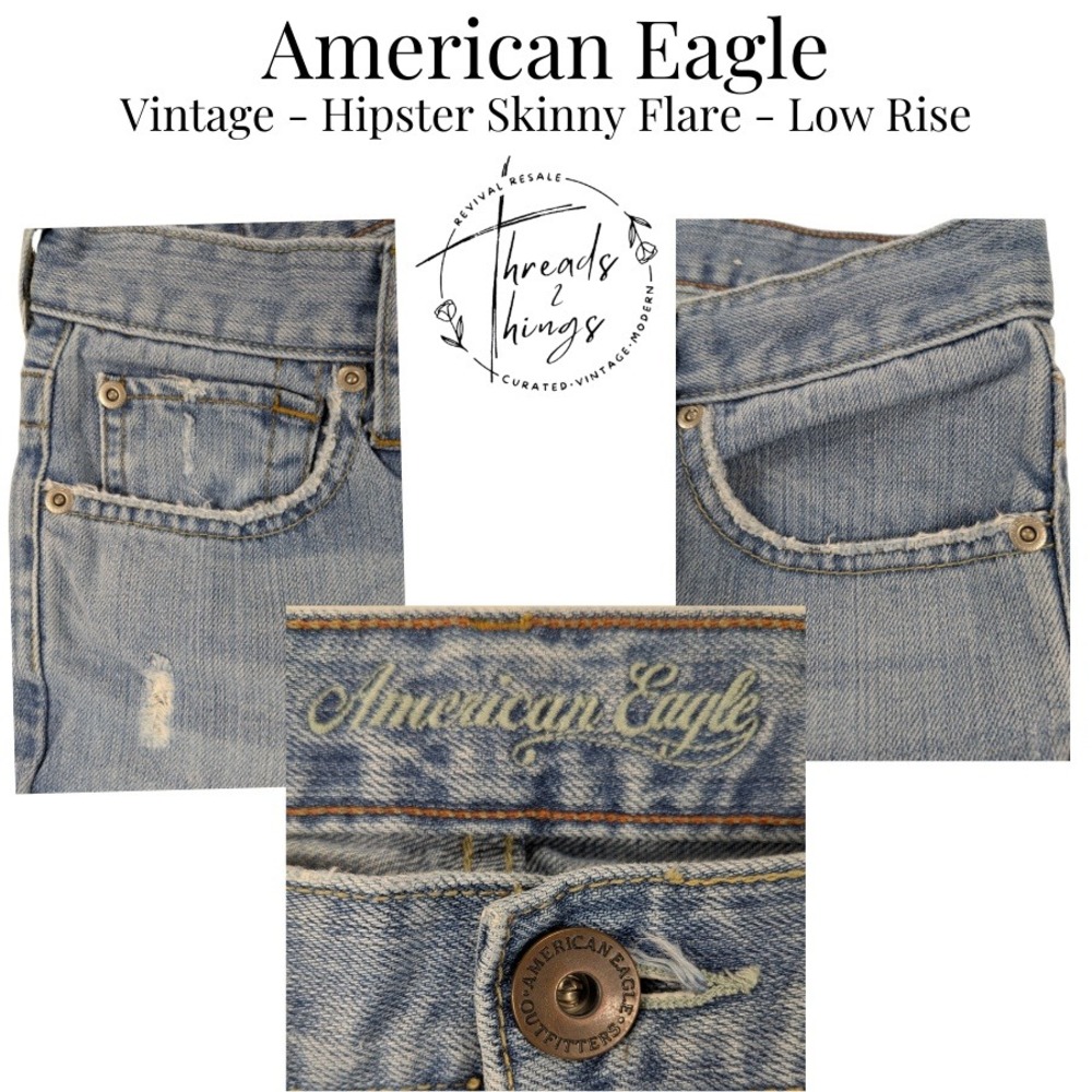 VTG American Eagle Hipster Skinny Flare Jeans Womens 8 Denim Low-Rise Preppy y2k - Picture 4 of 12